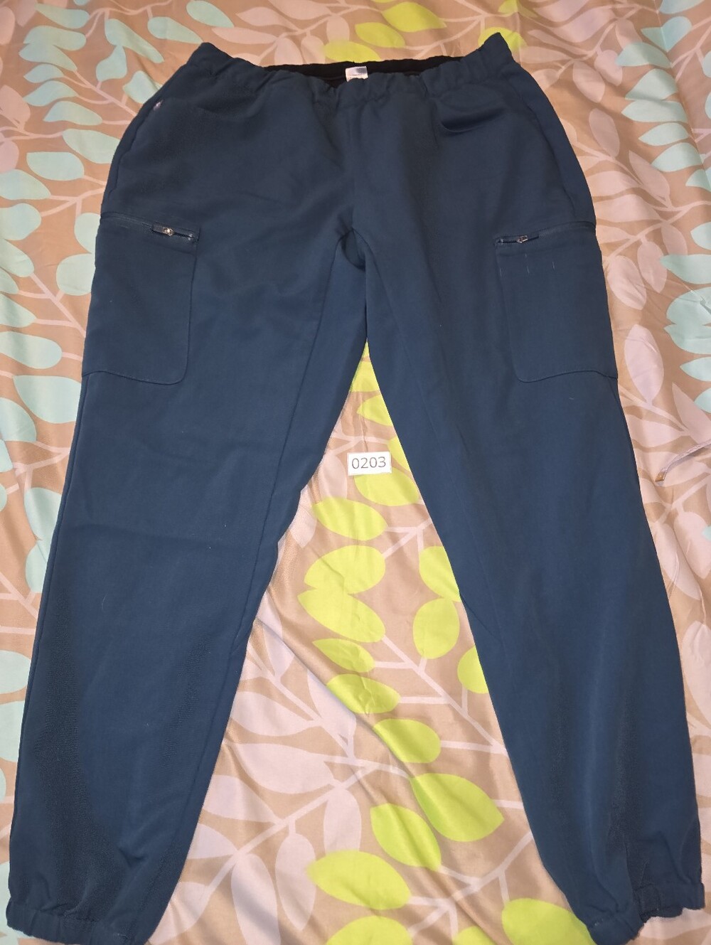 Women's Figs Caribbean Blue Elastic-Waist Cargo Pants Size Large